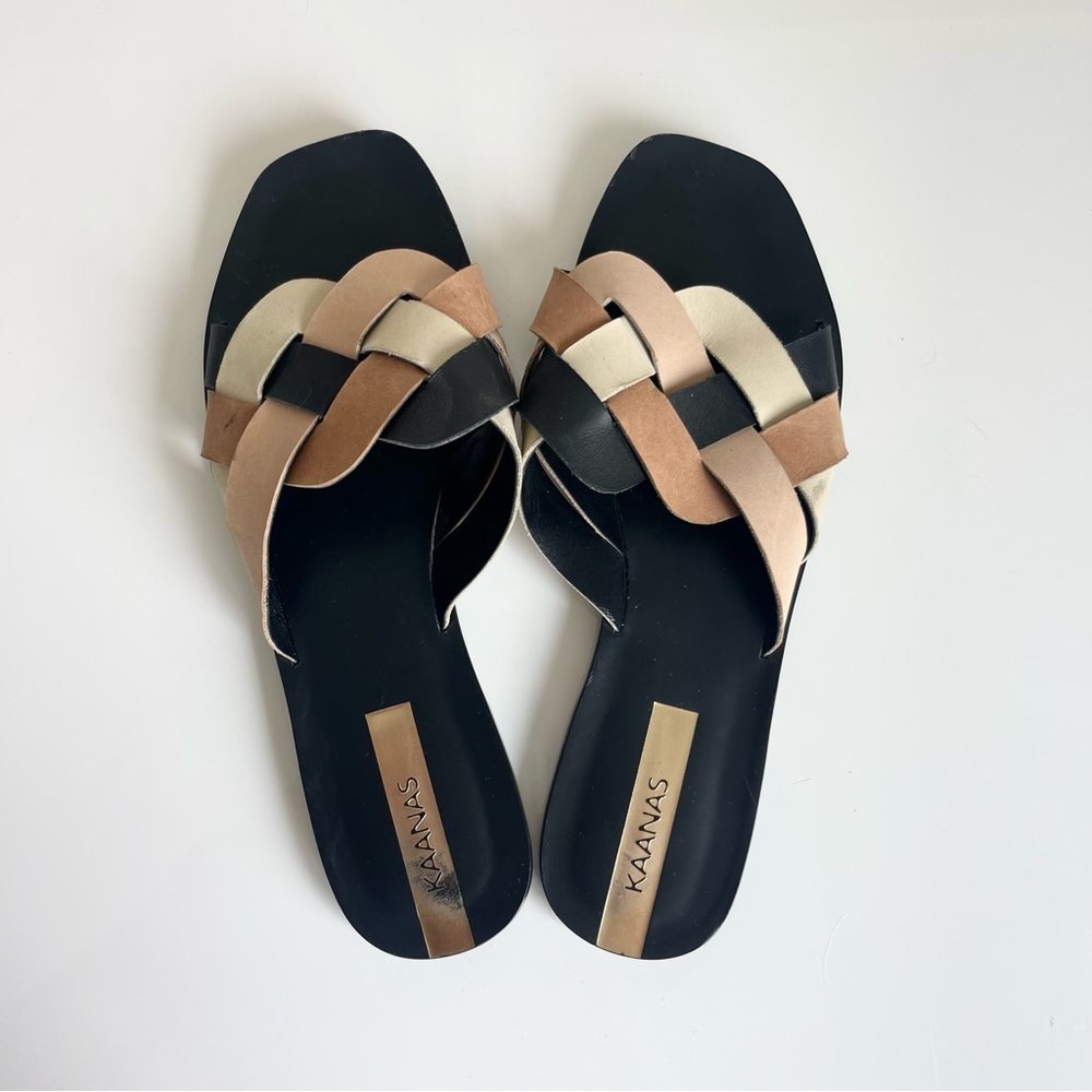 Kaanas Gramado Braided Sandals | Tan Black Woven Slides Size 9 Sold Out